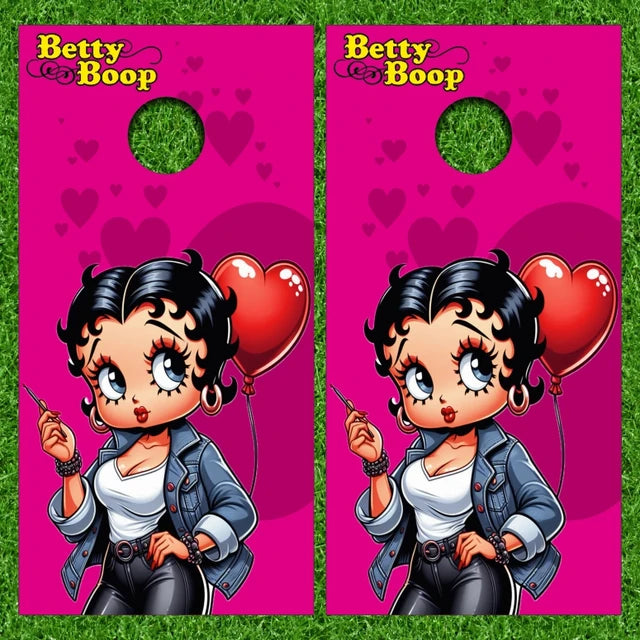 Betty Boop Heart Balloons Cornhole Wraps