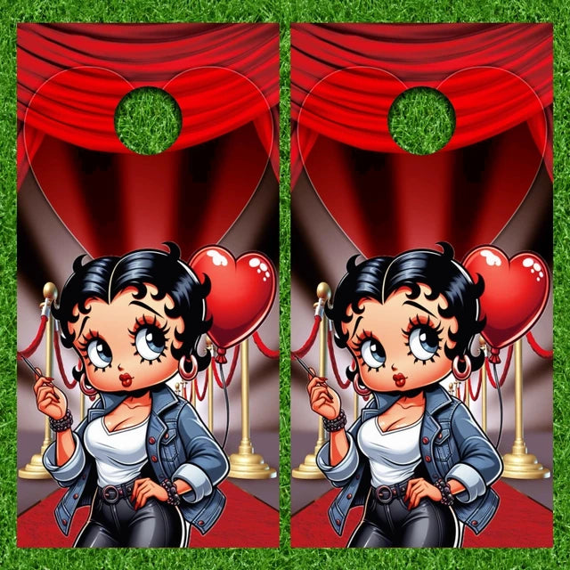 Betty Boop Heart Balloons Red Carpet Stage Cornhole Wraps