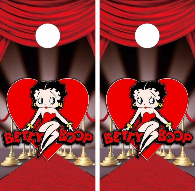 Betty Boop Heart Balloons Red Carpet Stage 2 Cornhole Wraps
