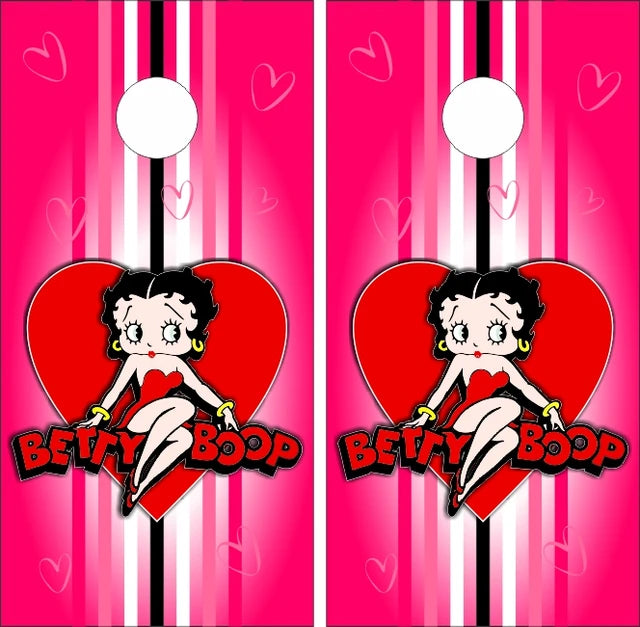 Betty Boop Pink Hearts Background Cornhole Wraps