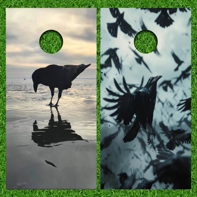 Black Crow in Water and Flock Cornhole Wraps