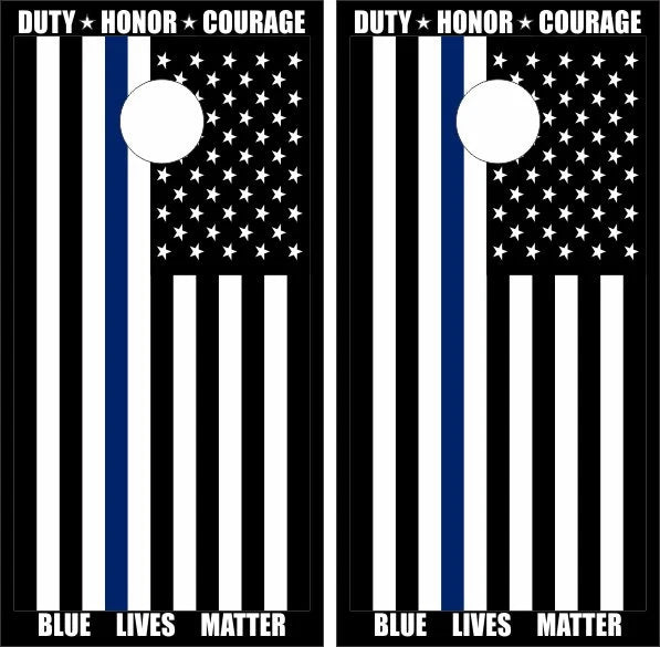Blue Lives Matter Duty Honor Courage Thin Blue Line American Flag Cornhole Wraps