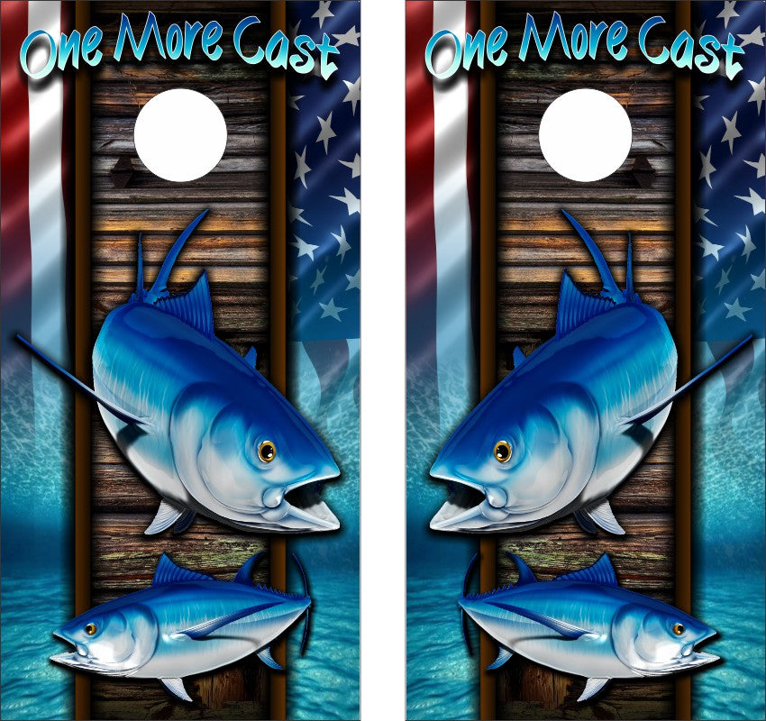 Bluefin Tuna Water American Flag Cornhole Wraps