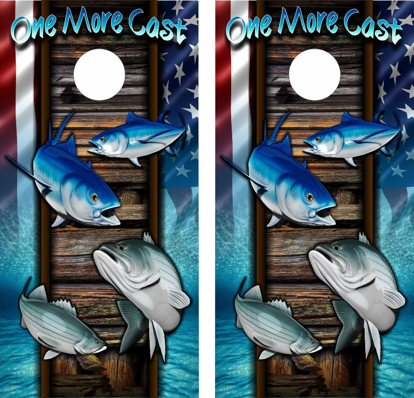 Bluefin Tuna Striped Bass Water American Flag Cornhole Wraps