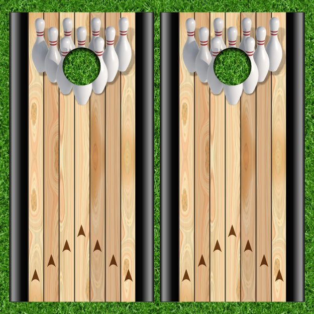 Bowling Lanes Add Custom Logo Version 1 Cornhole Wraps