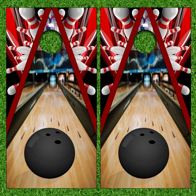 Bowling Lanes Add Custom Logo Version 4 Cornhole Wraps