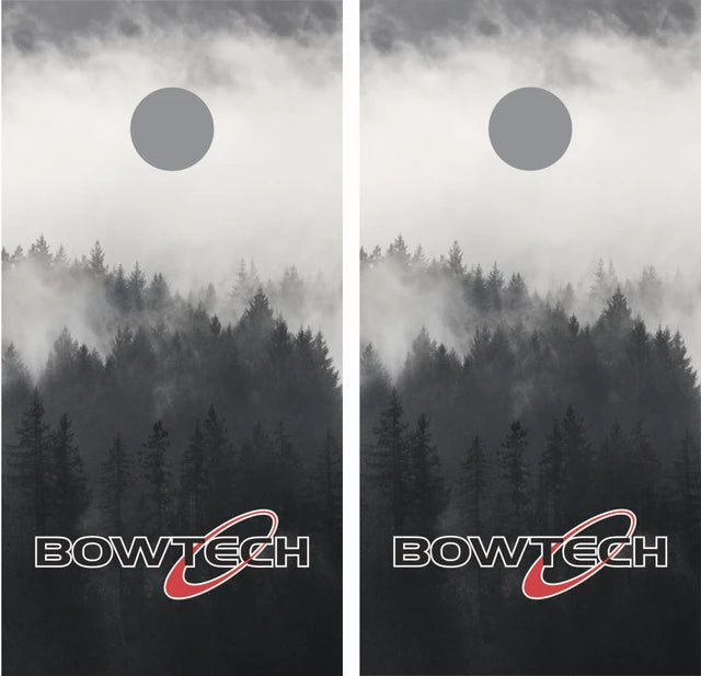 BOWTECH Hunting with Foggy Woods Background Cornhole Wraps