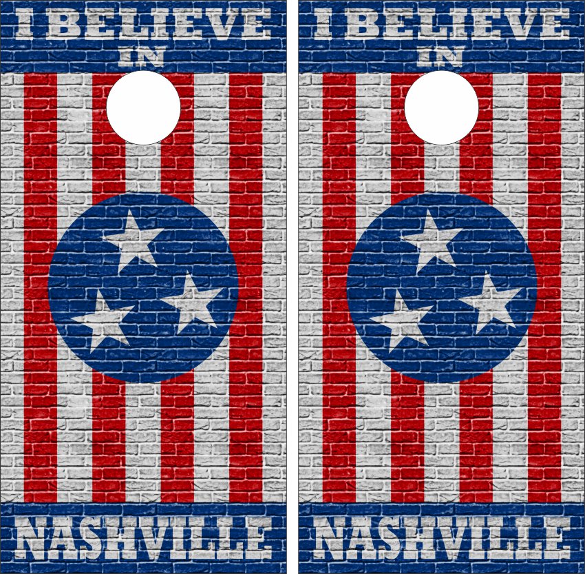 I Believe In Nashville Tennessee Flag Brick Wall Cornhole Wraps