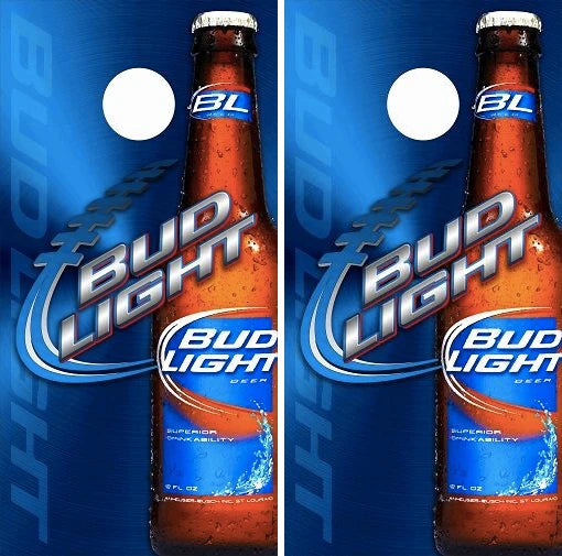 Bud Light Football with Blue Metallic Style Background Cornhole Wraps
