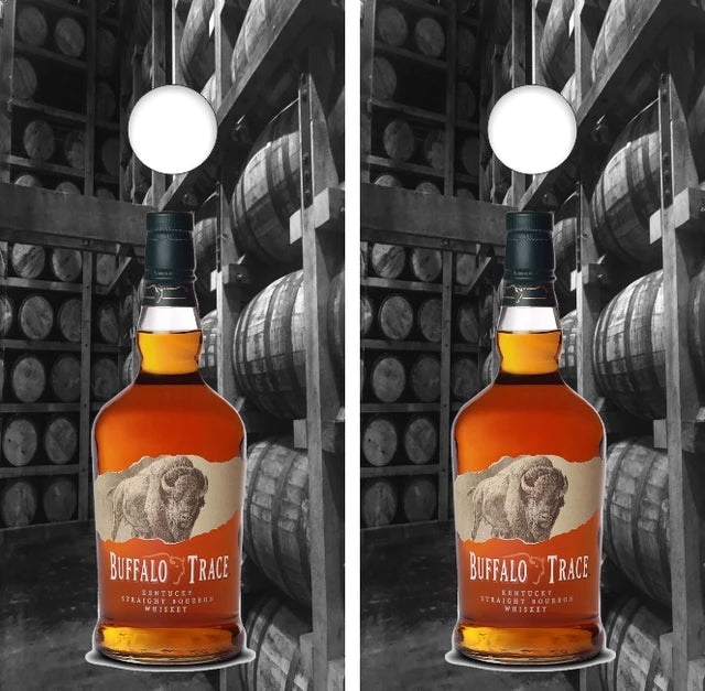 Buffalo Trace Whiskey Barrels Background Cornhole Wraps