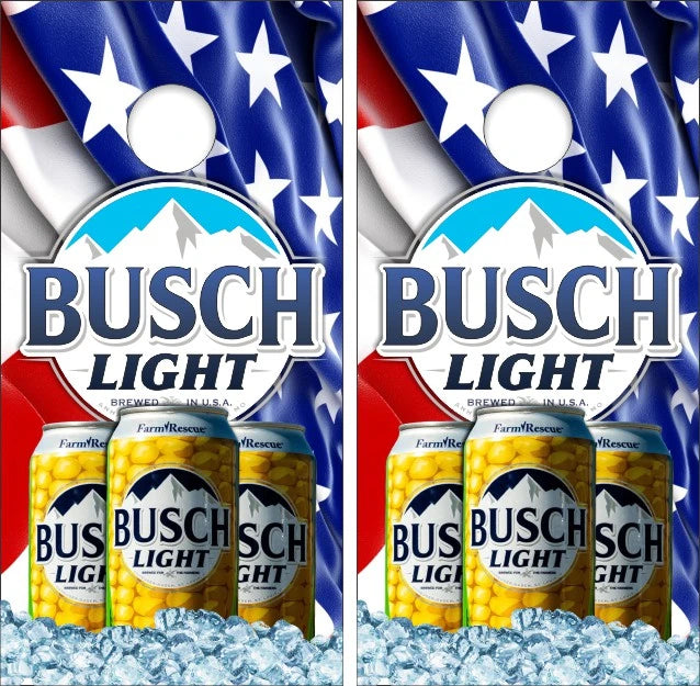 Busch Light Can Corn Farm Rescue on Solid American Flag Background Cornhole Wraps