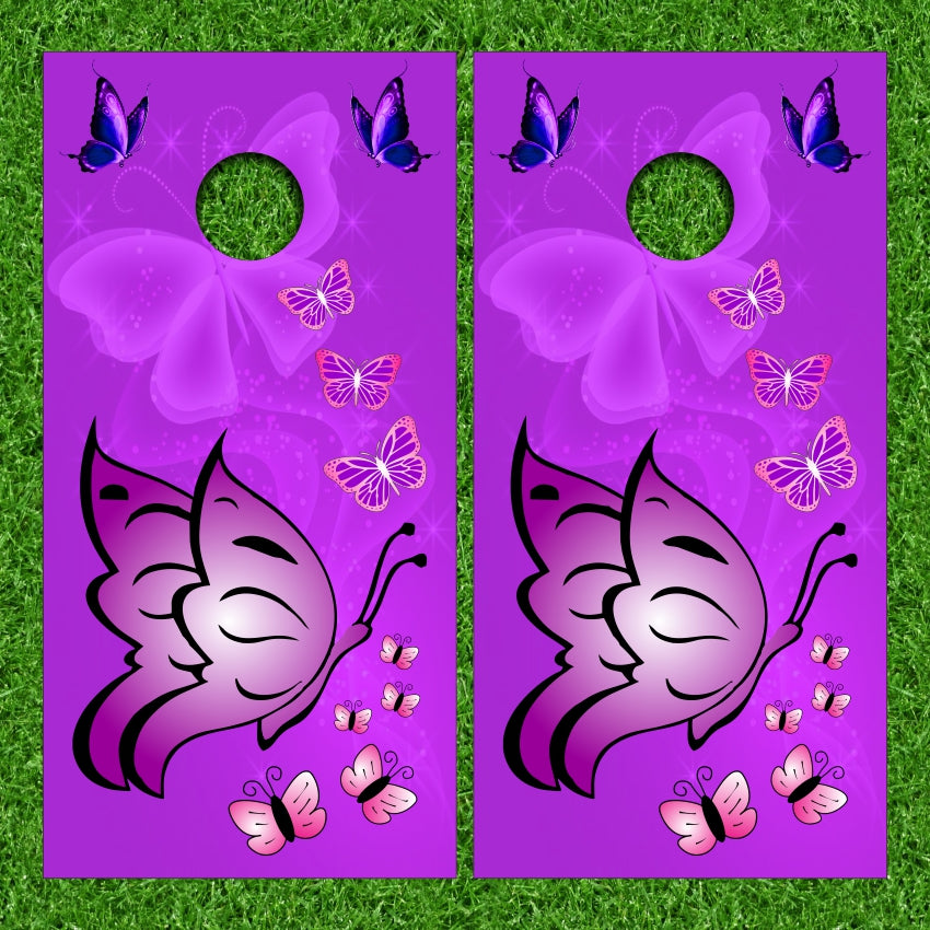 Purple Butterflies Cornhole Wraps