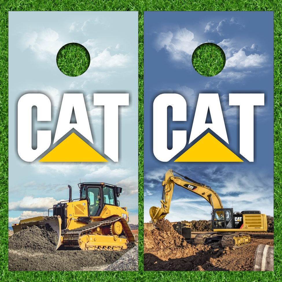 CAT Caterpillar Backhoe Bulldozer Heavy Equipment Machines Cornhole Wraps