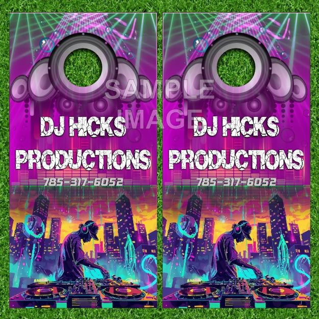 Custom DJ Business Logo Remix Freestyle Music Theme Cornhole Wraps