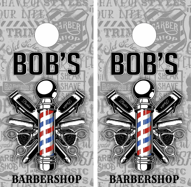 Barber Barbershop Tools Custom Name Cornhole Wraps