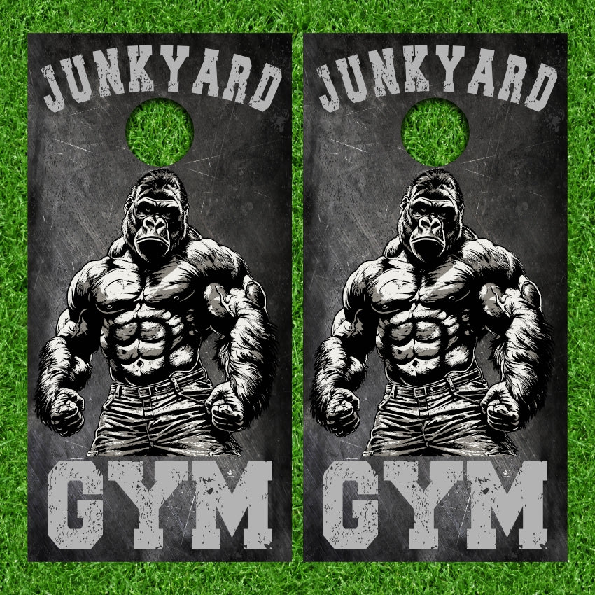 Strong Muscle Gorilla Ape Gym with Grunge Background Cornhole Wraps