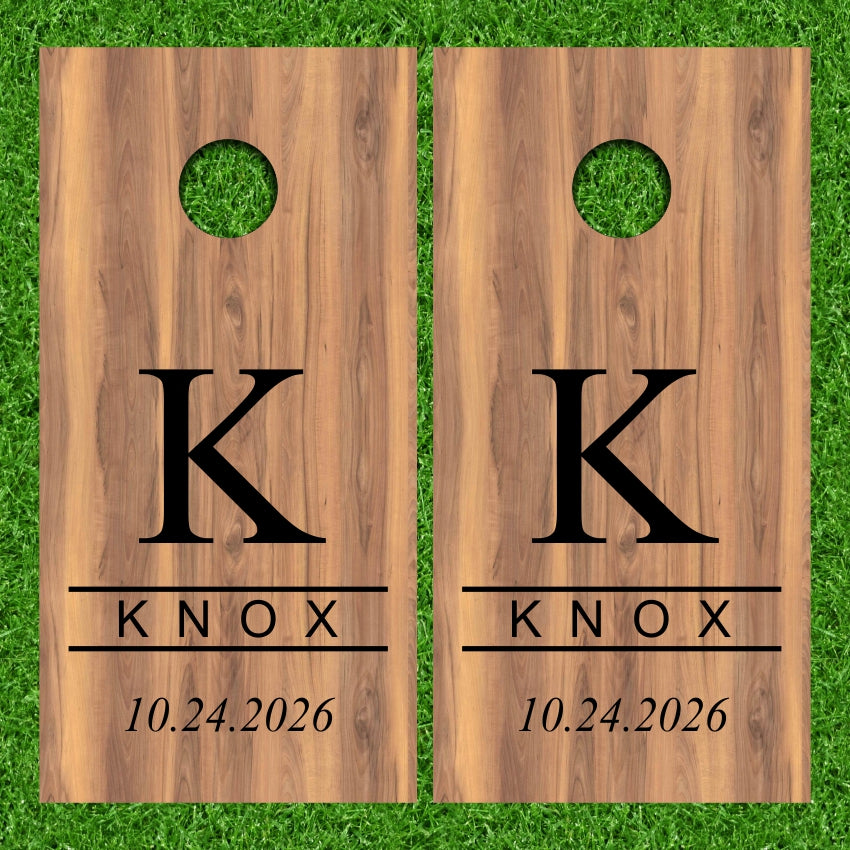 Wedding Monogram Last Name Plywood Stain Texture Cornhole Wraps