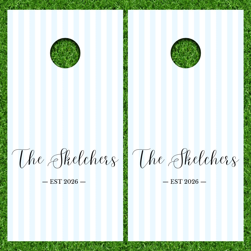 Wedding Monogram Date Established 21 Stripe Background Cornhole Wraps