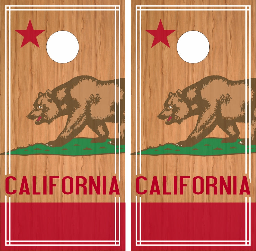 State Flag of California Republic Light Wood Grain Background Cornhole Wraps