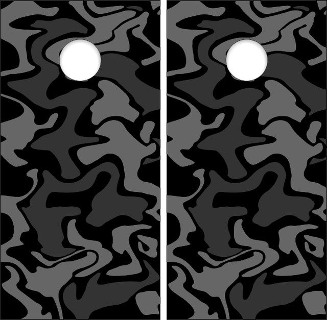 Camo Camouflage Black Gray Large Pattern Cornhole Wraps