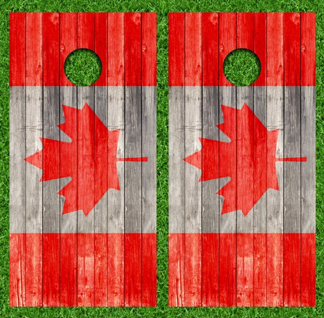 National Canadian Canada Country Flag with Wood Grain Background Cornhole Wraps