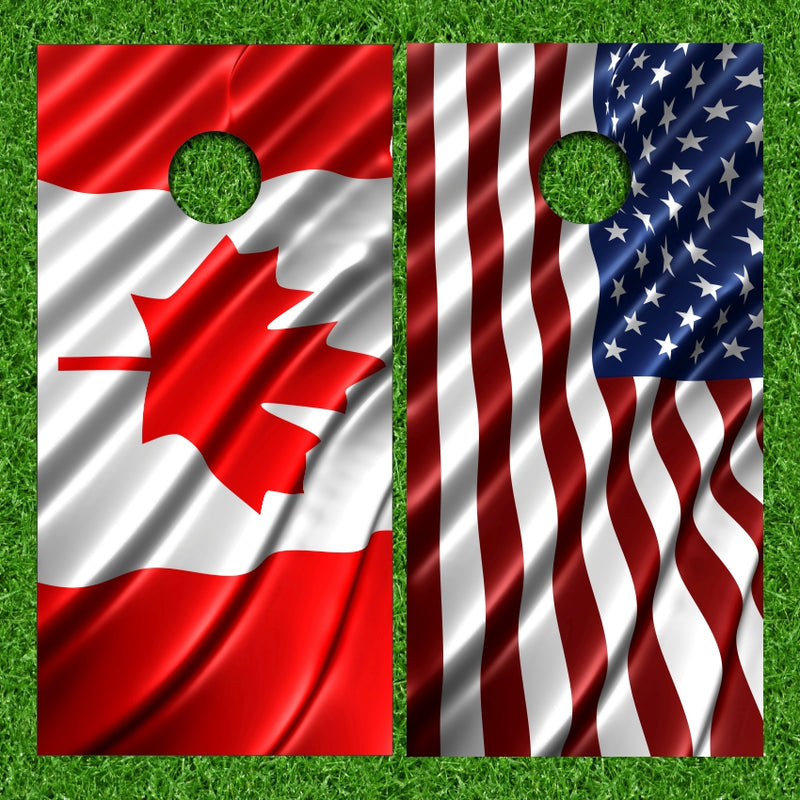 American & Canadian Wavy Flag Combo Cornhole Wraps