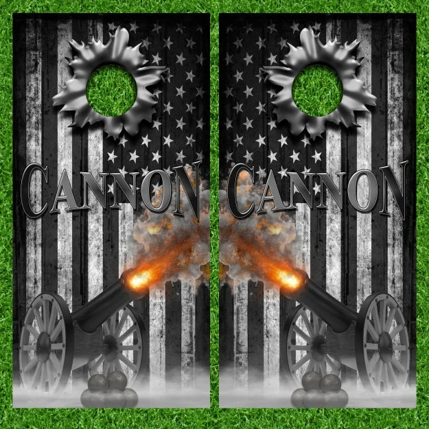 Antique War Style Cannon Ball Gun with Exploded Bullet Hole Cornhole Wraps