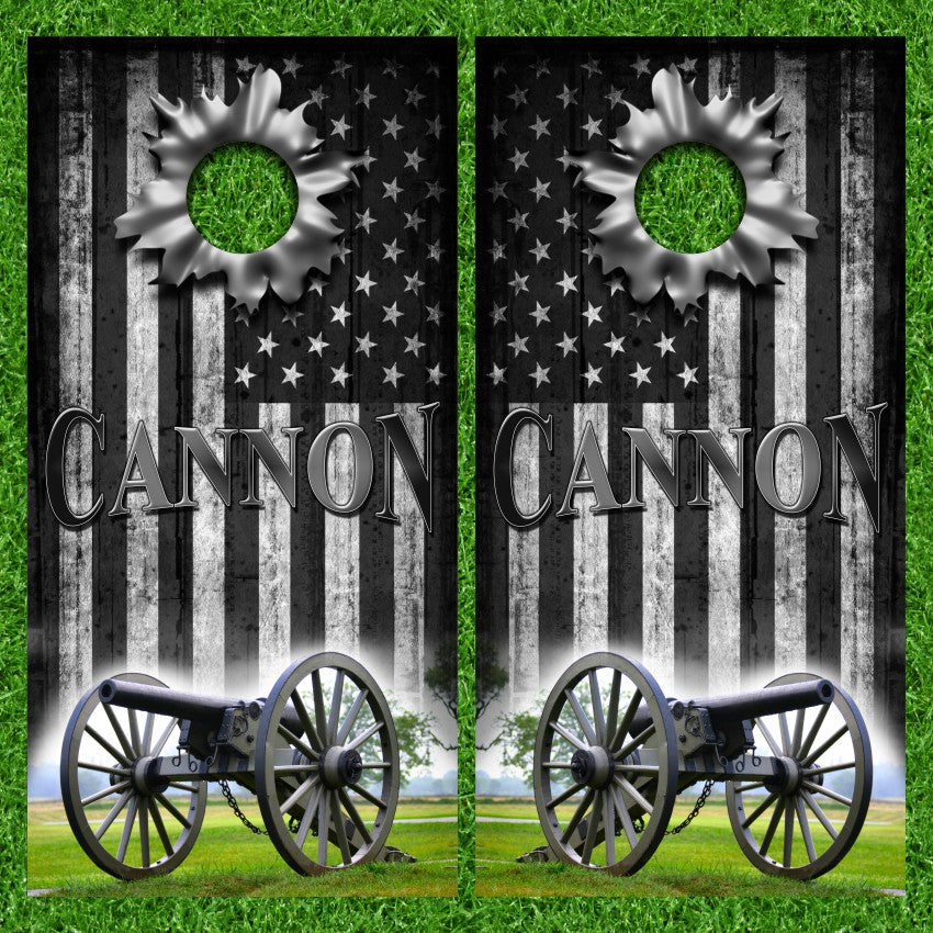 Antique War Cannon Grunge American Flag Cornhole Wraps Version 2