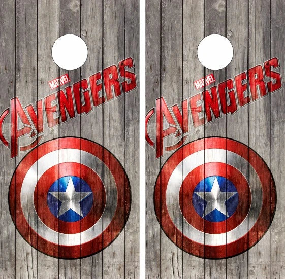 Captain America Avengers Superhero with Shield Weathered Wood Look Cornhole Wraps