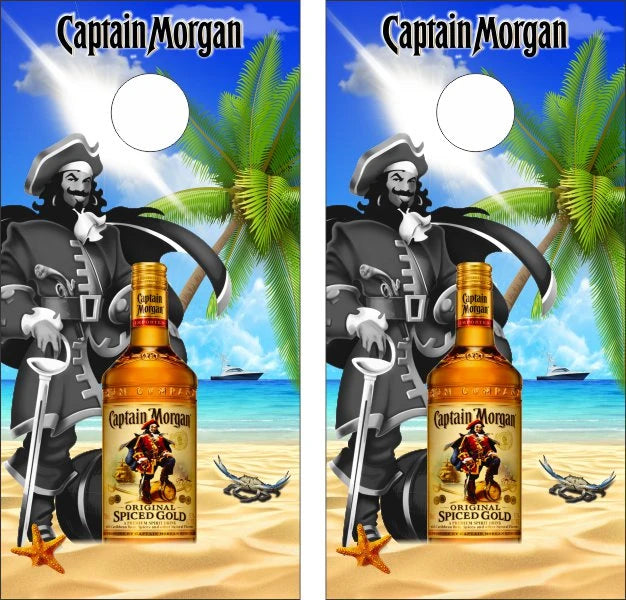 Captain Morgan Original Spiced Gold on Beach with Crab Theme Cornhole Wraps