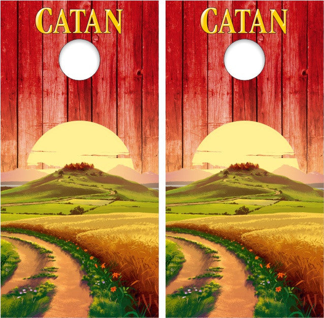 CATAN Strategy Board Game with Weathered Wood Background Cornhole Wraps