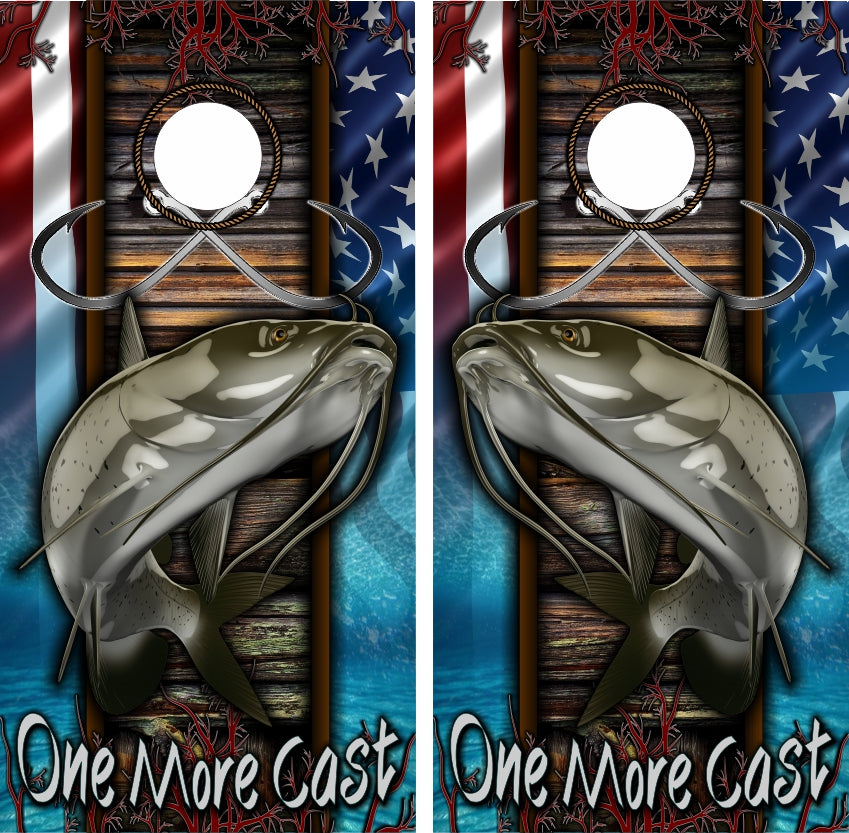Catfish American Flag Cornhole Wraps