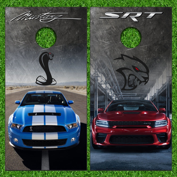 Charger Hellcat SRT Vs Shelby GT 500 Mustang Cobra Grunge Background Cornhole Wraps