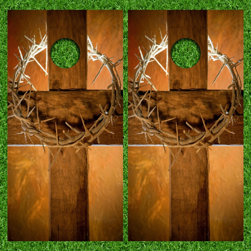 Crown of Thorns hanging on Cross Cornhole Wraps
