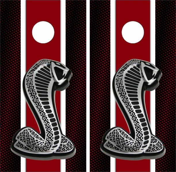 Shelby GT 500 Mustang Cobra Red Black Billet Style Background Cornhole Wraps