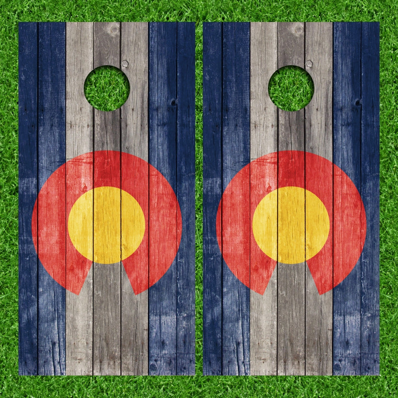 Weathered Wood Colorado Flag Cornhole Wraps