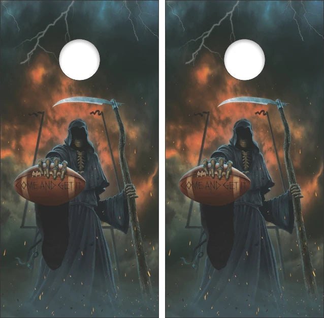 Football Come And Get It Grim Reaper Skull Skeleton Cornhole Wraps