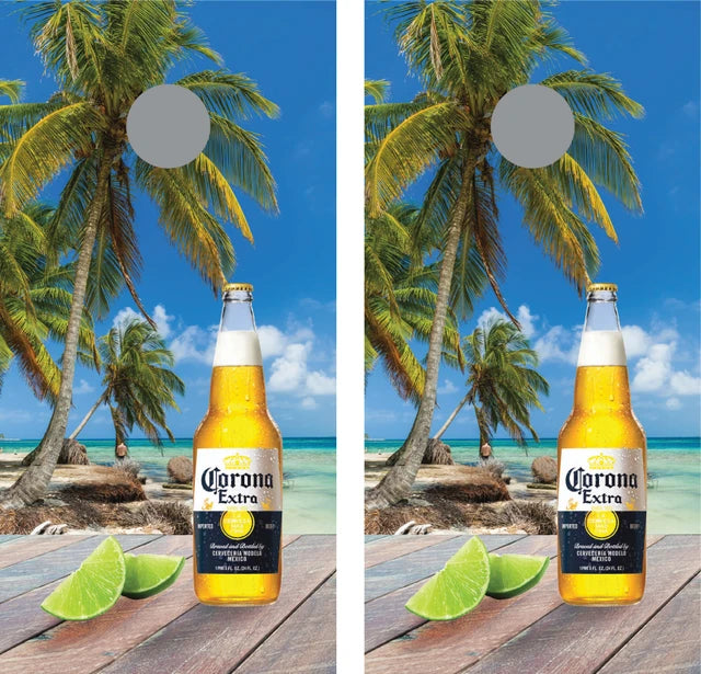 Corona Extra with Lime on Tropical Beach Cornhole Wraps