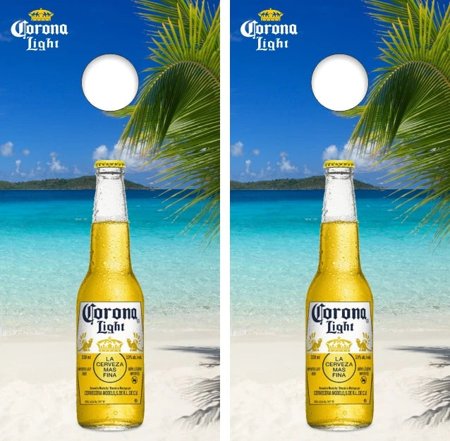 Corona Light Tropical Beach Palm Trees Cornhole Wraps