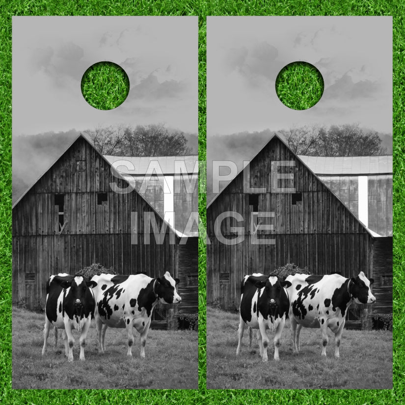 Country Farm House Barn with Cows Cornhole Wraps
