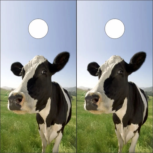Country Farm House with Up Close Funny Cow Cornhole Wraps