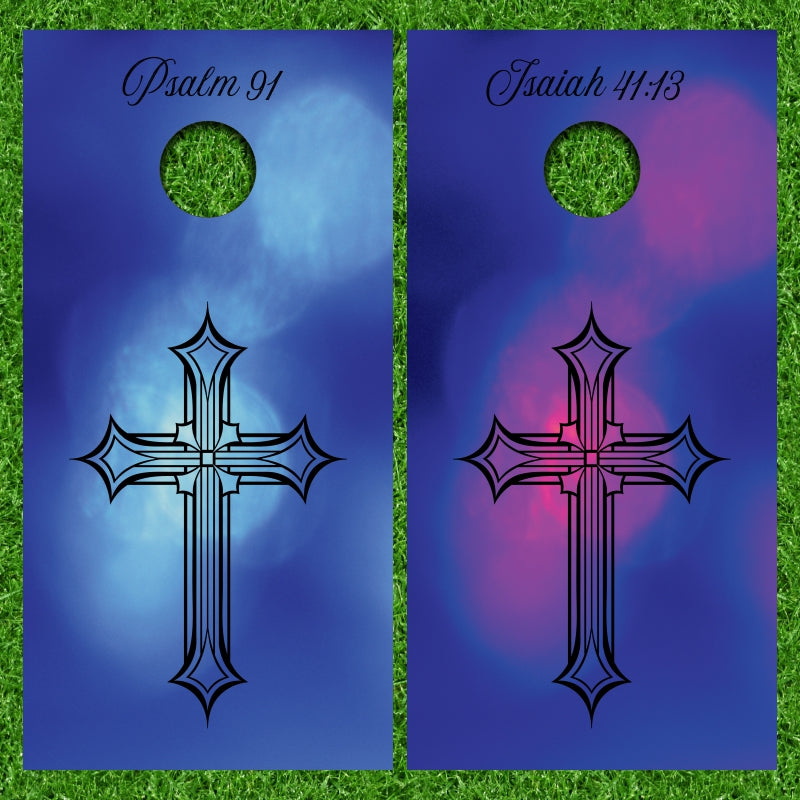 Psalm 91 & Isaiah 41 : 13 Bible Verse with Cross Cornhole Wraps