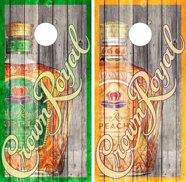 Crown Royal Apple Peach Weathered Wood Look Cornhole Wraps