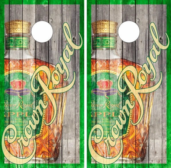 Crown Royal Apple with Weathered Wood Background Cornhole Wraps