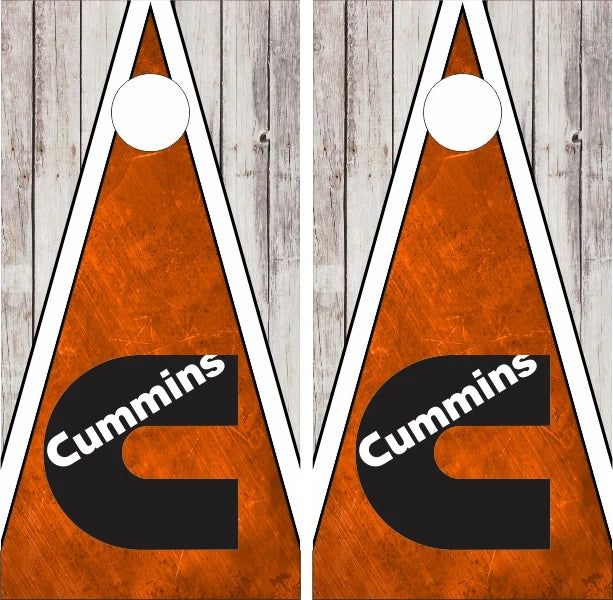 Cummins with Triangle Wood Grunge Background Cornhole Wraps