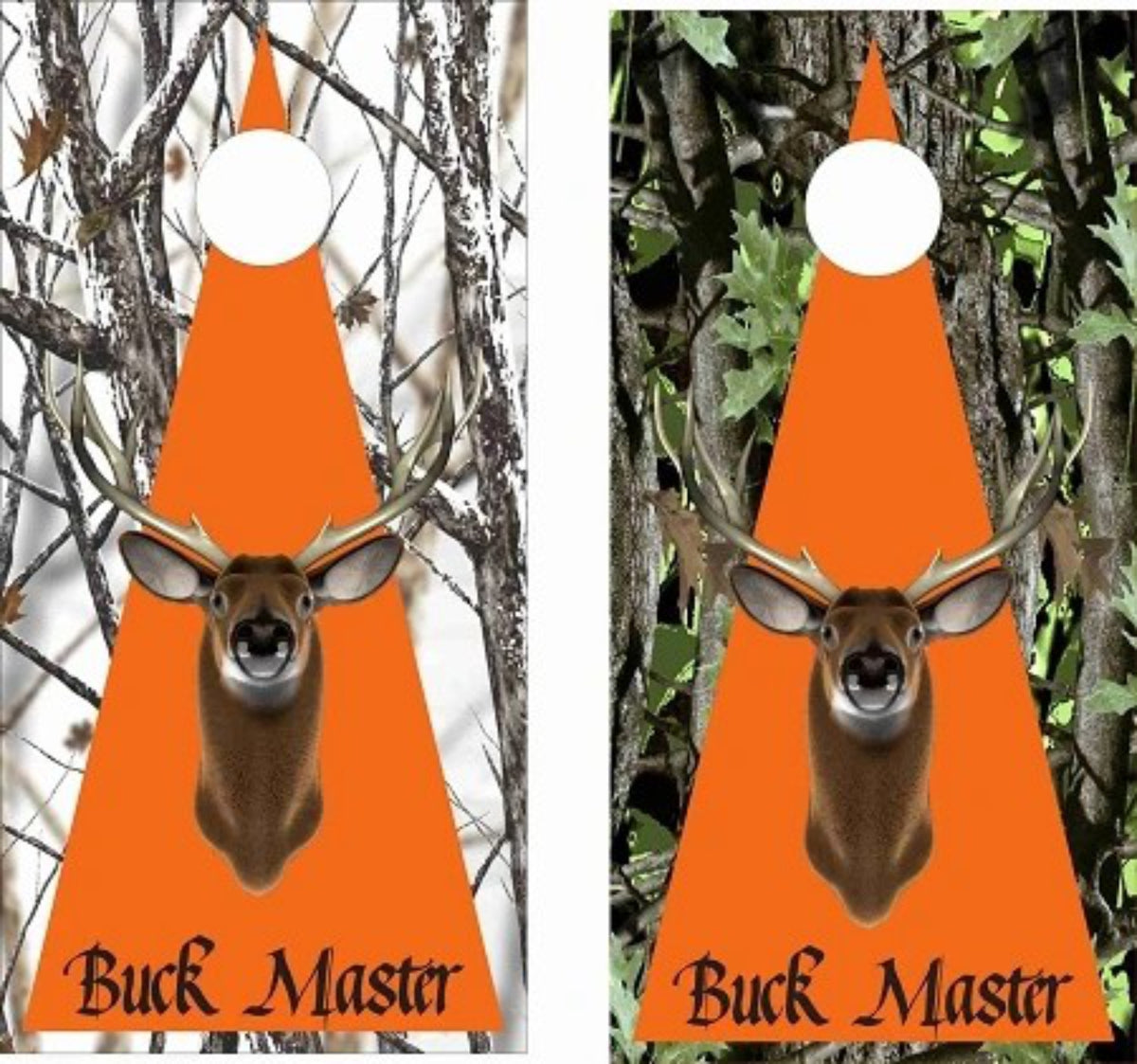 Trophy Deer Buck Master with Triangle Camo Style Background Cornhole Wraps