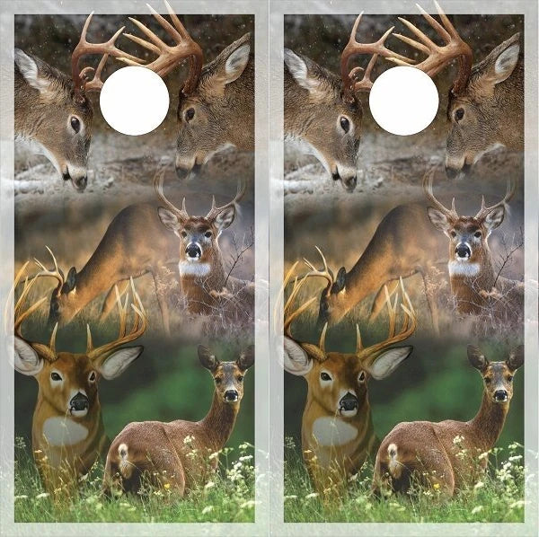 Deer Buck Doe in the Wild Collage Cornhole Wraps