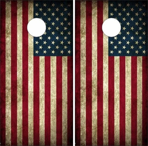 Vintage Grunge Antique Rustic Style American Flag Cornhole Wraps