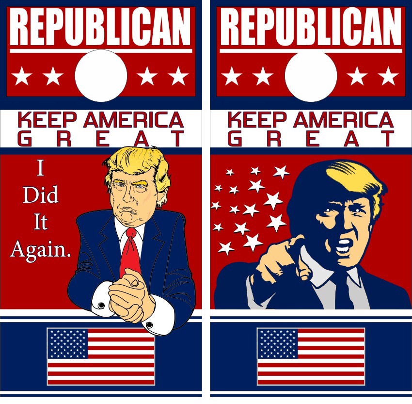 45th President Cartoon Character Cornhole Wraps (Version 1)