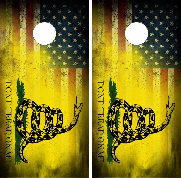 Don't Tread On Me with Grunge American Flag Background Cornhole Wraps